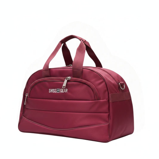 Fixed Price Shop D-shaped burgundy parachute material duffle bag with top handles and front zipper pocket
