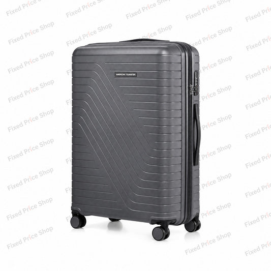 Fixed Price Shop American Tourister grey expandable PP luggage with TSA lock and antitheft zipper