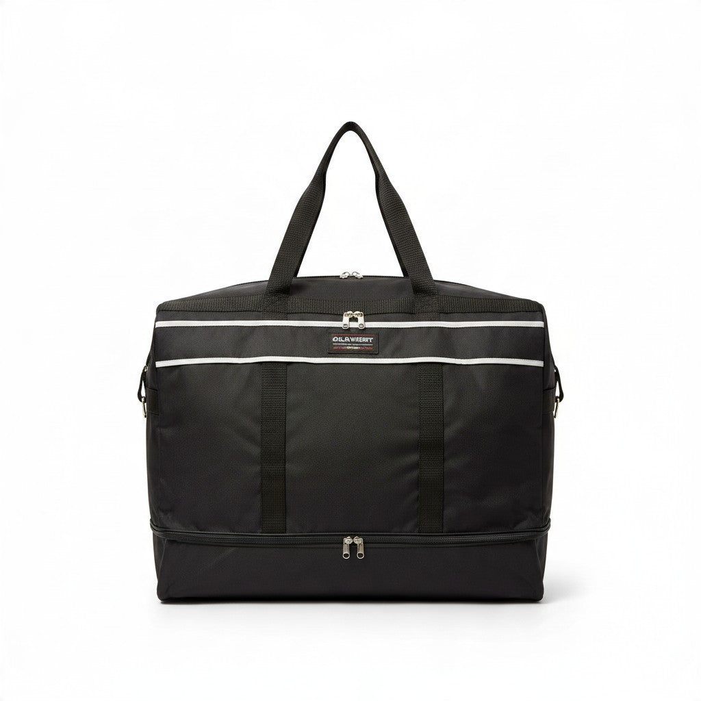 Fixed Price Shop 24 inch black folding duffle bag made of durable parachute material with lockable zippers