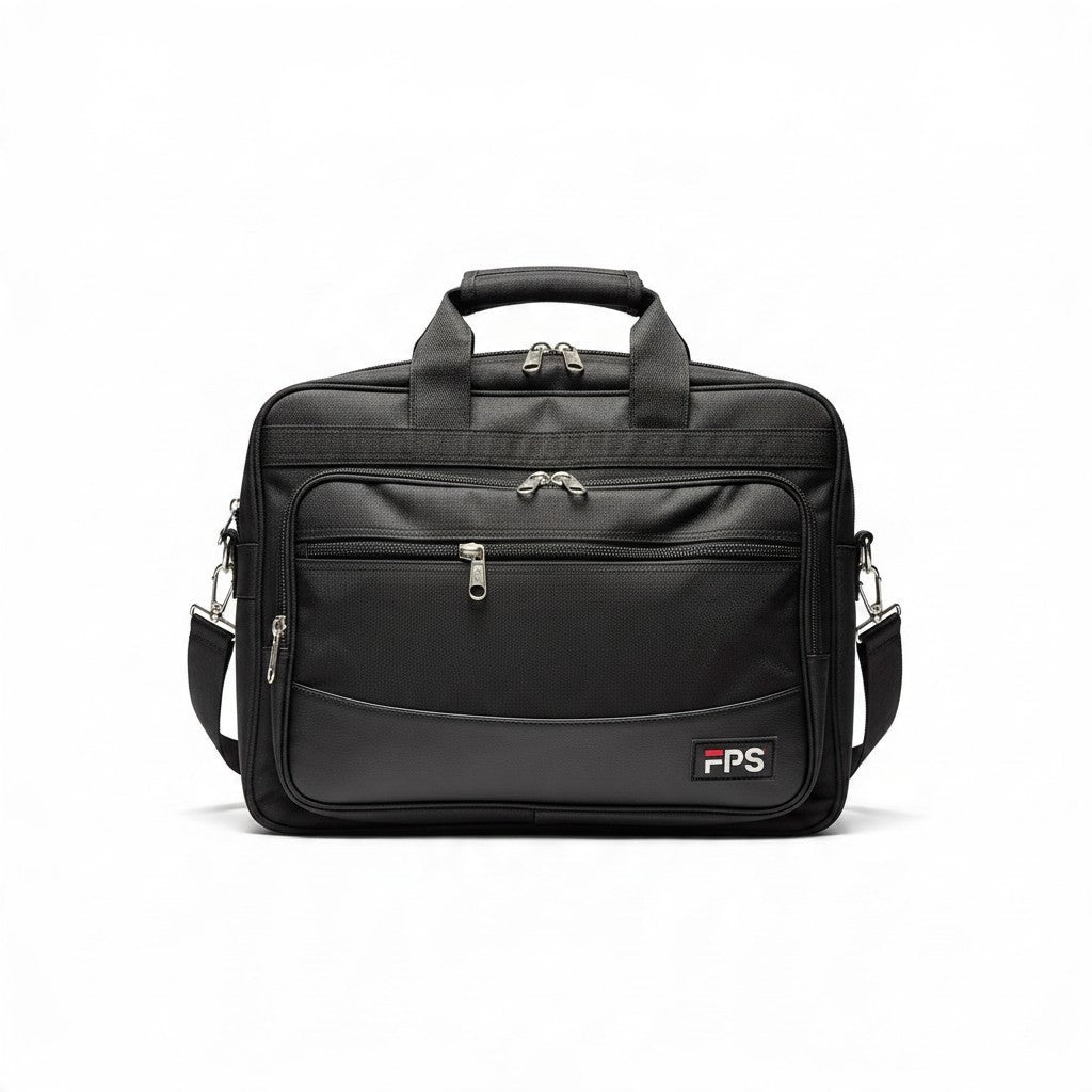 Fixed Price Shop black parachute laptop bag with foam padding, durable zippers, and professional office design.