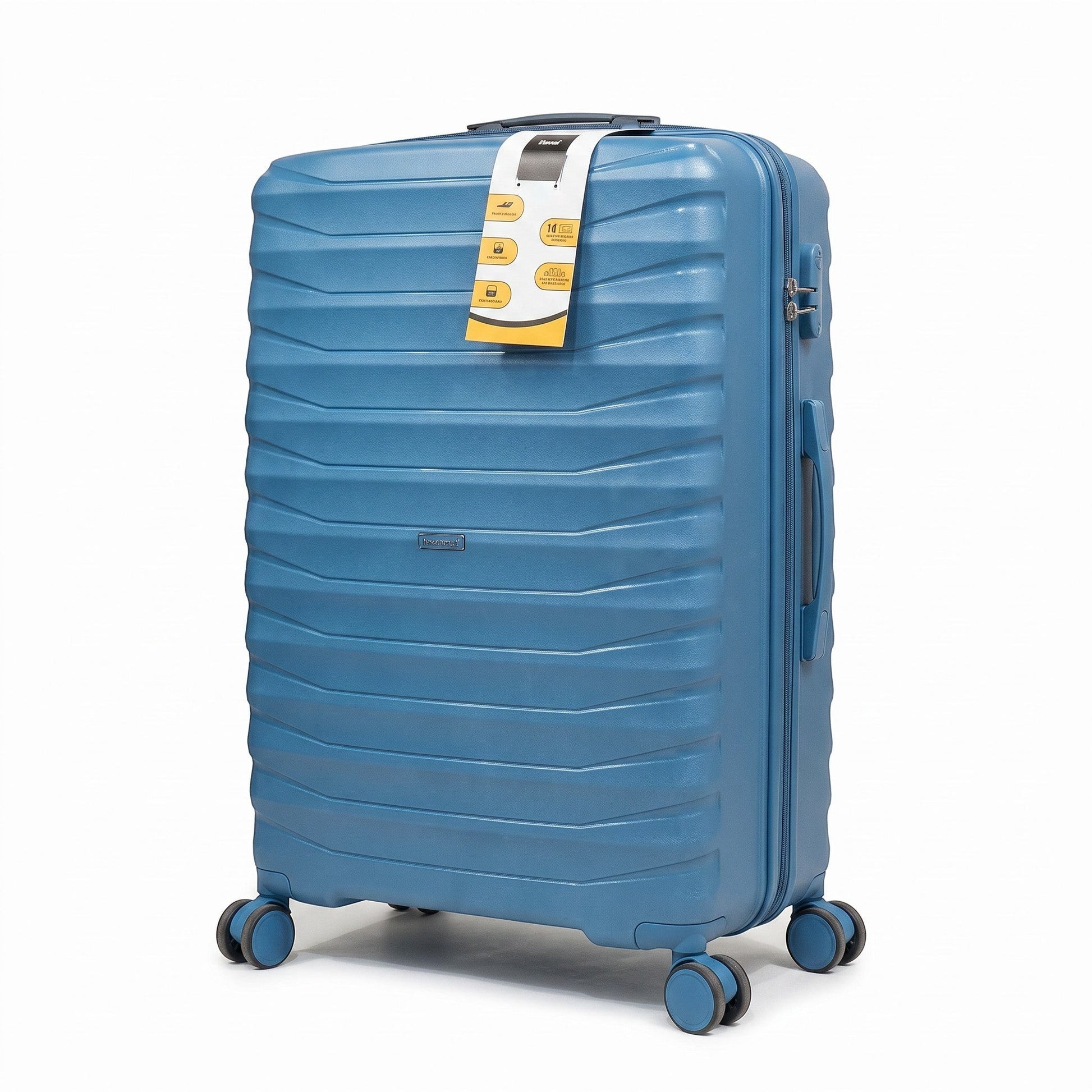 Fixed Price Shop Verage Pro blue durable PP suitcase with 360-degree wheels, antitheft zipper, and TSA-approved lock.