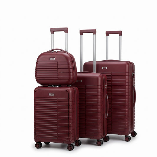 Fixed Price Shop Summit Luggage Elite set in burgundy, featuring durable PP hardshell suitcases and a makeup case.