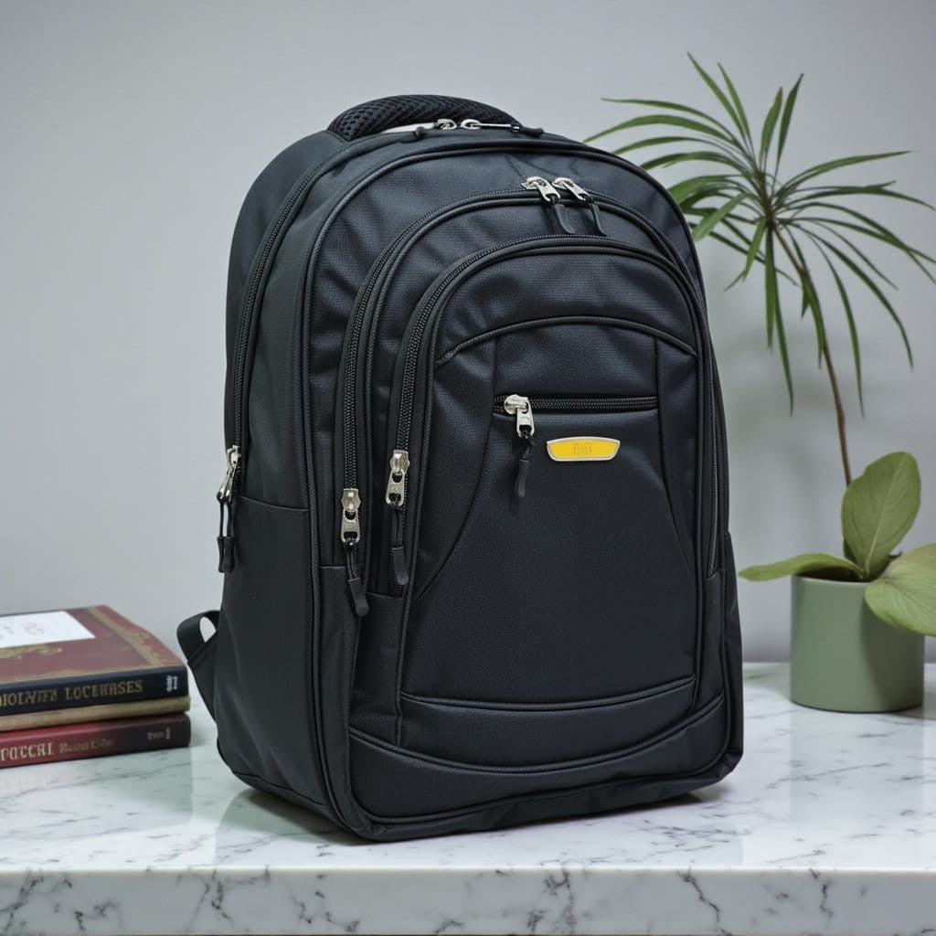 Fixed Price Shop CAT School Bags Vivid in black nylon with multiple compartments, padded straps, and a laptop sleeve.