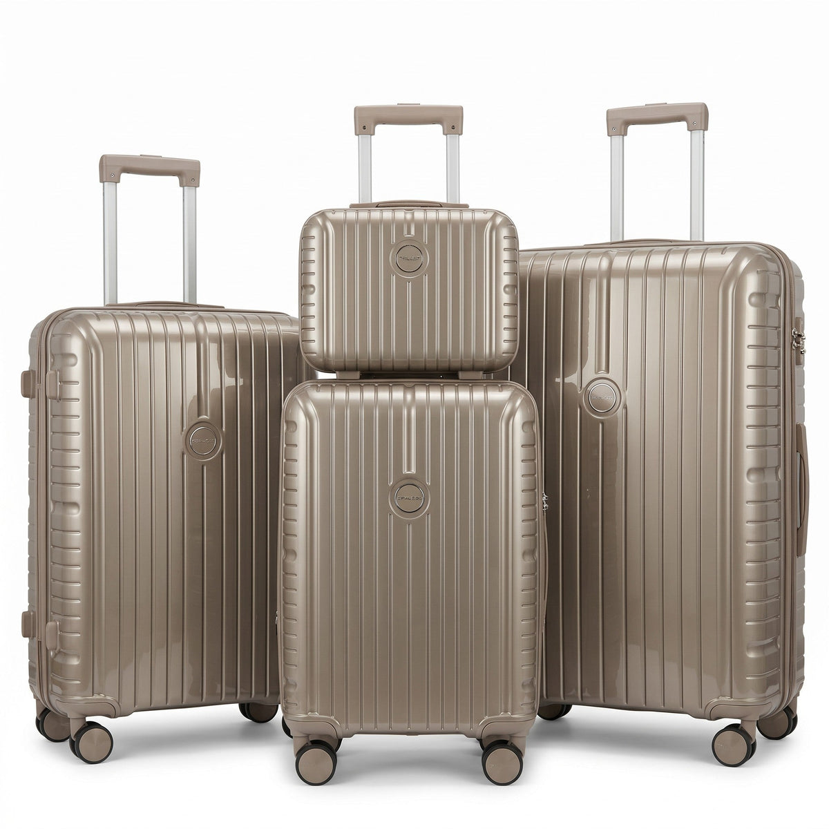 Fixed Price Shop Dovelle champagne luggage set made of durable PP plastic with TSA locks and expandable design.