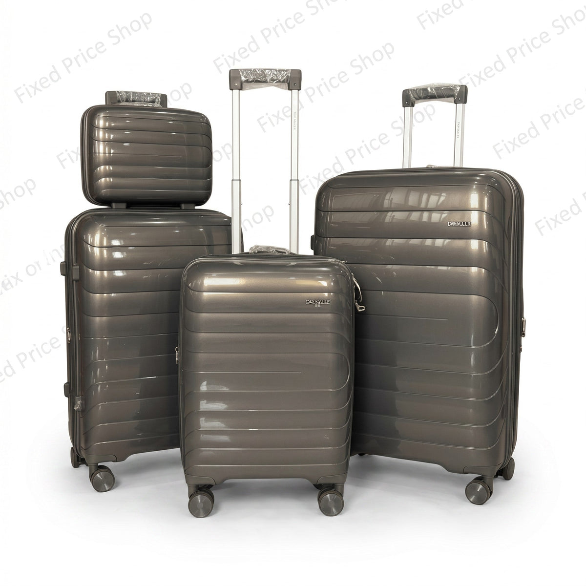 Fixed Price Shop Dovelle grey PP luggage set including three suitcases and a makeup box with TSA locks