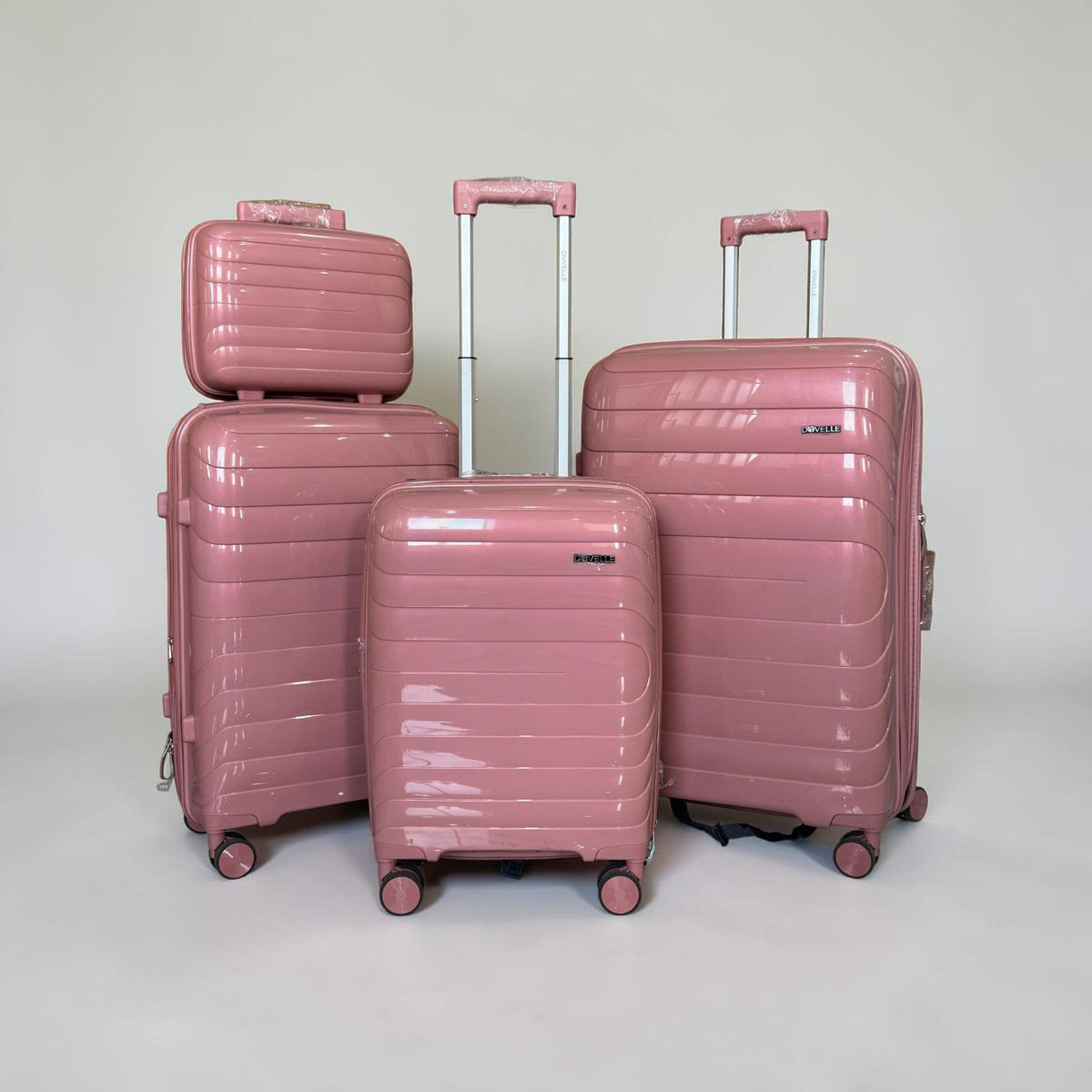 Fixed Price Shop Dovelle pink PP luggage set including three suitcases and a makeup box with TSA locks
