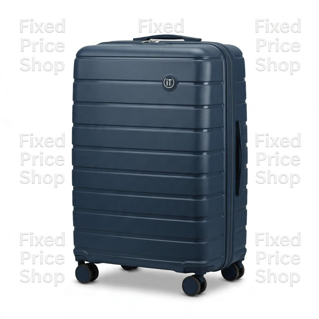 Fixed Price Shop INTERNATIONAL TRAVELLER navy blue hard shell spinner suitcase with horizontal ribbed design