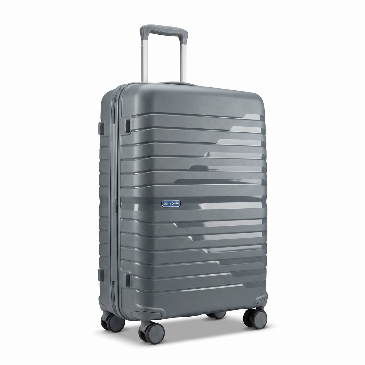 Fixed Price Shop Samsonite Series B grey PP plastic luggage with TSA lock, expandable zipper, and 360-degree wheels.