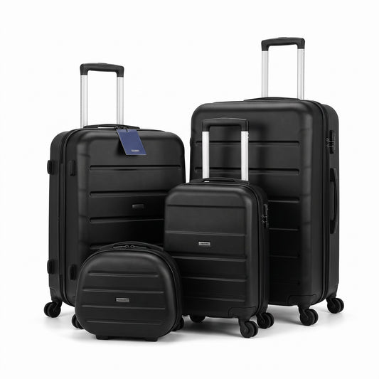 Fixed Price Shop Summit luggage set in black, featuring three durable PP suitcases and a matching makeup box.