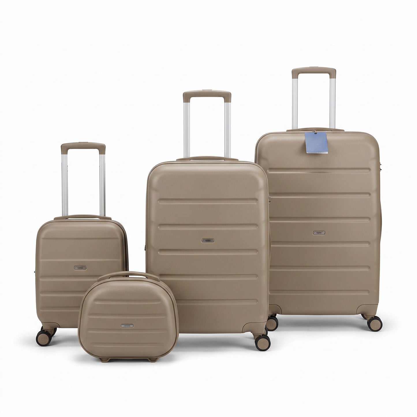 Fixed Price Shop Summit Luggage set in beige, featuring three durable PP suitcases and a matching makeup case.