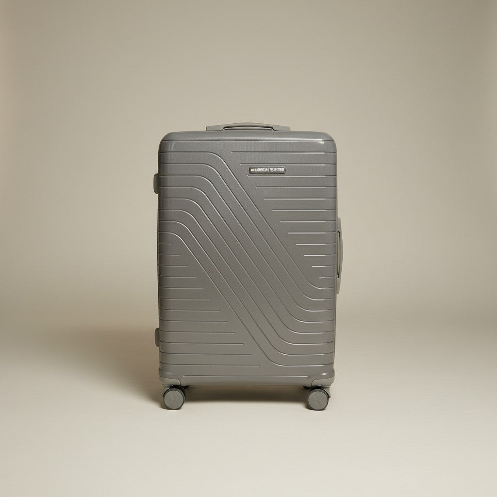 Fixed Price Shop American Tourister grey expandable pp luggage with TSA lock and antitheft zipper