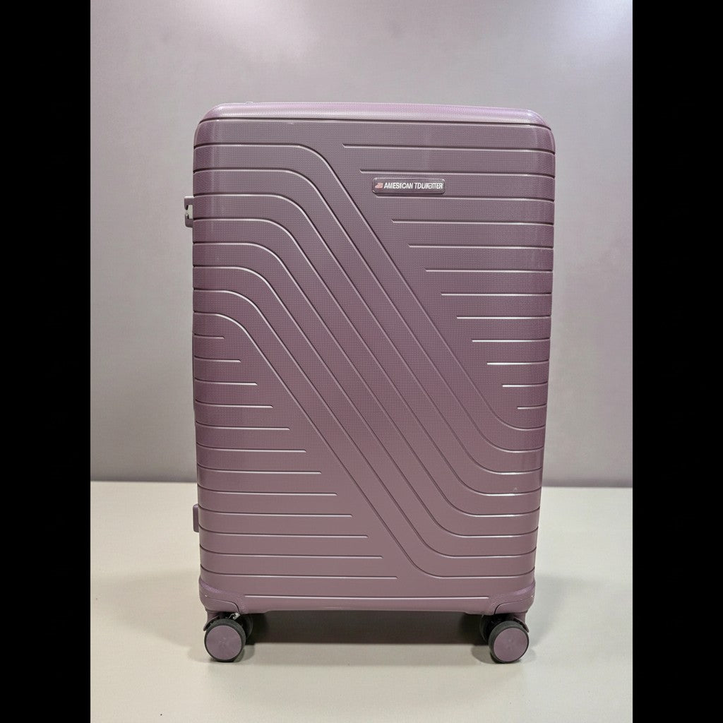 Fixed Price Shop American Tourister purple hardshell luggage with expandable zipper and TSA lock.