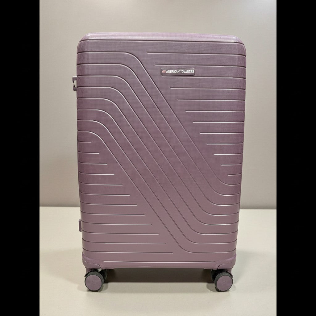 Fixed Price Shop American Tourister lavender purple expandable pp luggage with antitheft zipper and TSA lock.