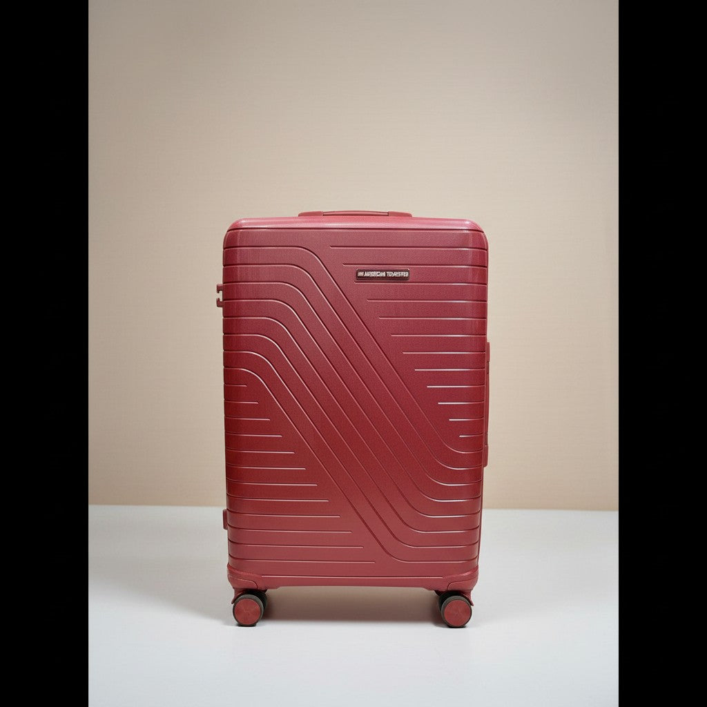 Fixed Price Shop American Tourister red polypropylene expandable luggage with antitheft zipper and TSA lock