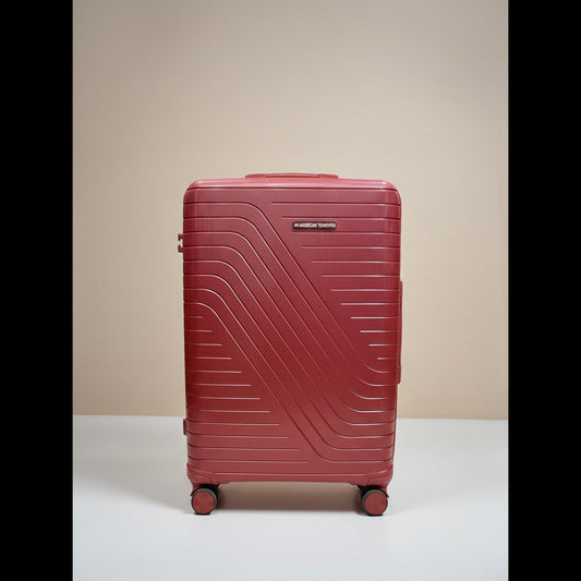 Fixed Price Shop American Tourister red polypropylene expandable luggage with antitheft zipper and TSA lock