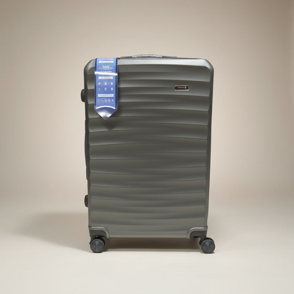 Fixed Price Shop K-Swiss grey hardcase luggage with spinner wheels and textured finish.