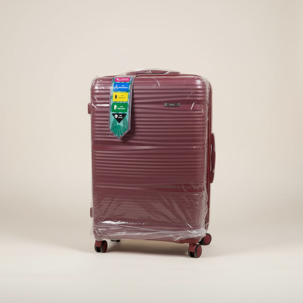 Fixed Price Shop K-Swiss burgundy hardshell luggage with striped texture, TSA locks, and 360° wheels.