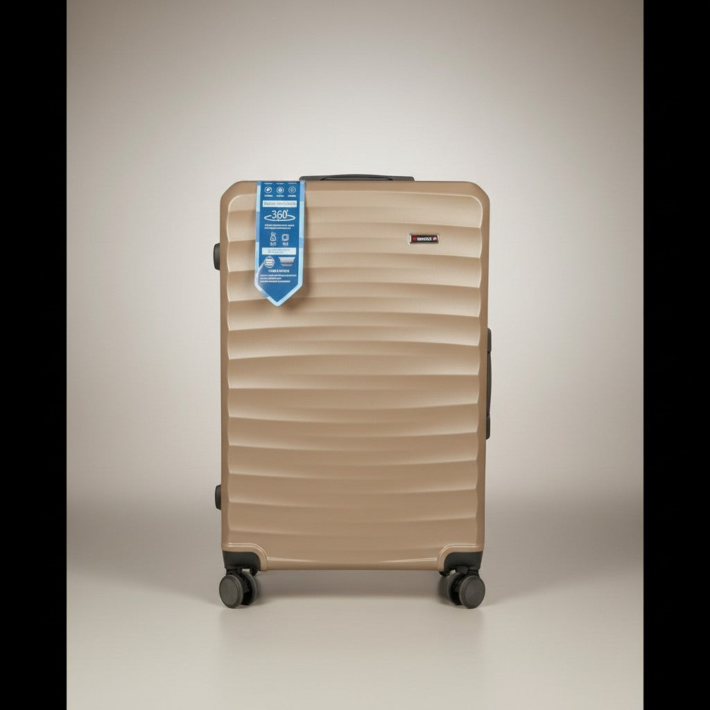 Fixed Price Shop K-Swiss champagne hardcase luggage with 360 spinner wheels and textured exterior. Features a TSA lock and durable ABS plastic.