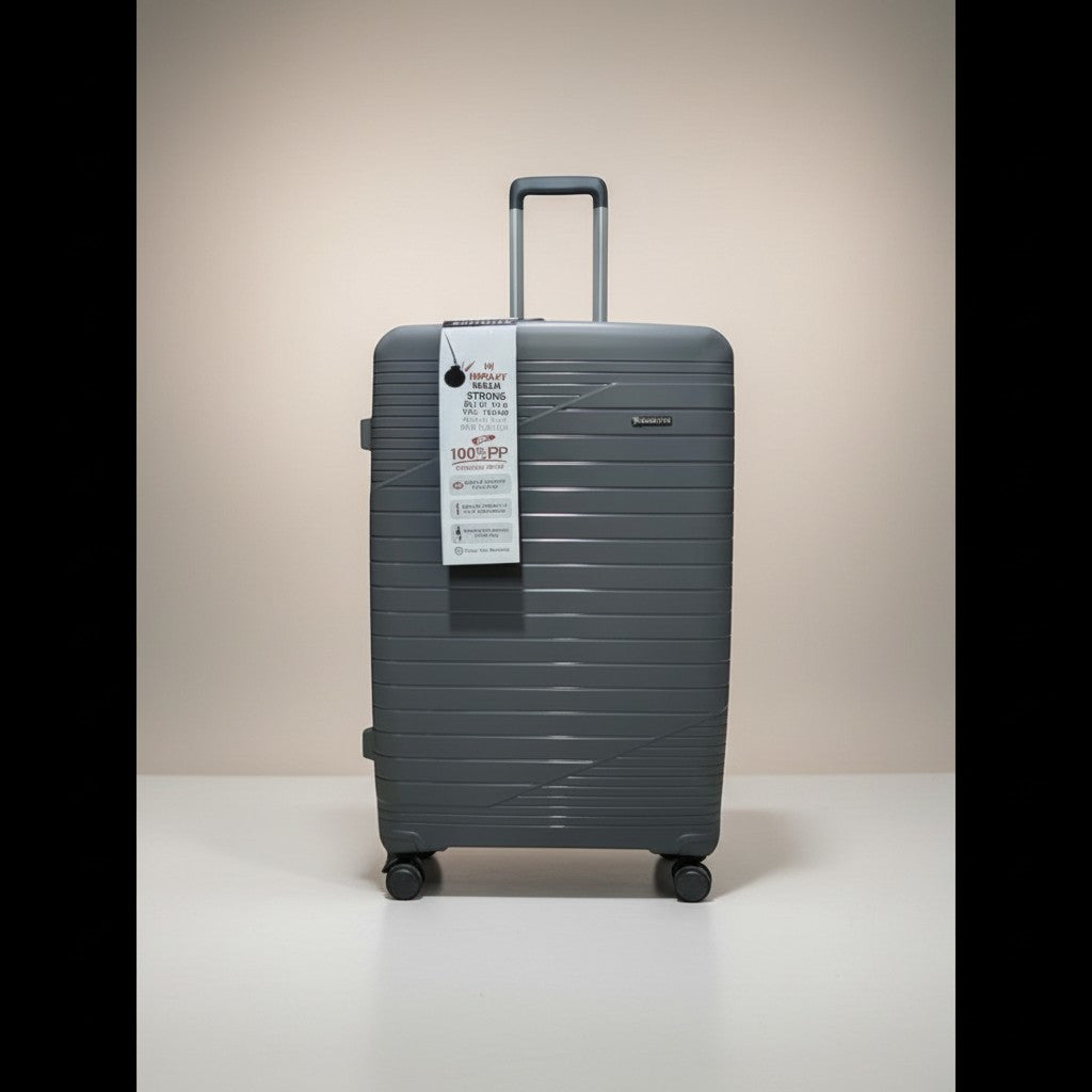 Fixed Price Shop Minister dark grey 100% PP expandable trolley case with 360 wheels and antitheft zippers.