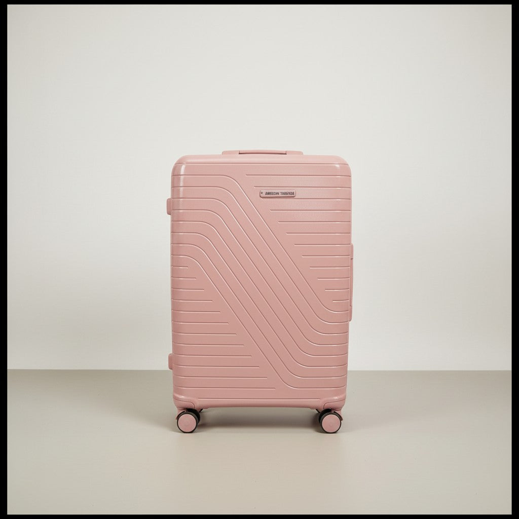 Fixed Price Shop American Tourister pink polypropylene expandable luggage with TSA lock and antitheft zipper.